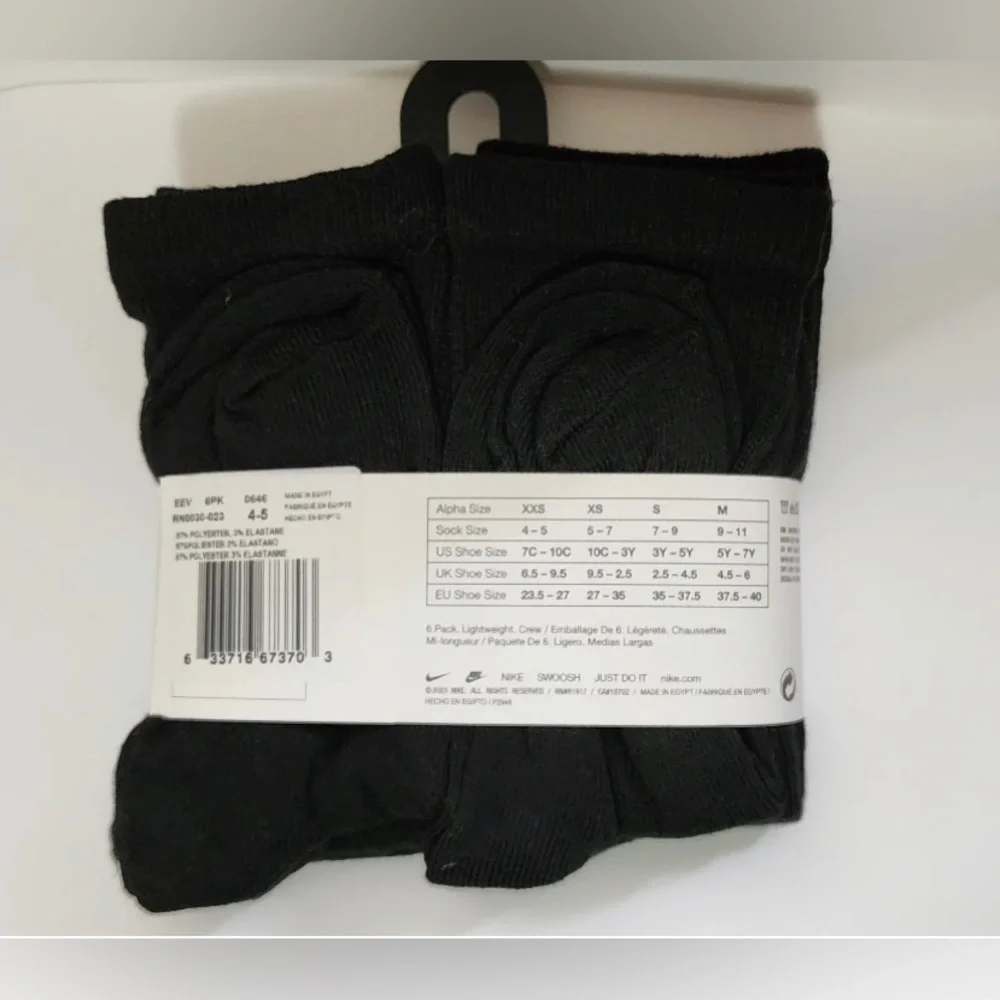 Nike dri-fit crew socks 6 pair pack black youth kids boys XXS XS